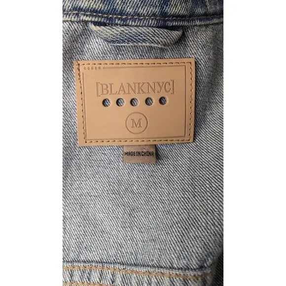 Blank NYC Denim Jacket Medium Light Wash Distressed Trucker Y2K Casual - Picture 8 of 10